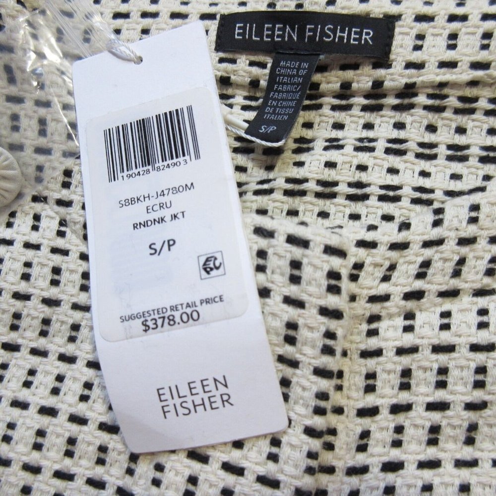 NWT Eileen Fisher Roundneck Jacket in Ecru Organic Cotton Blend Basketweave S - Picture 4 of 4